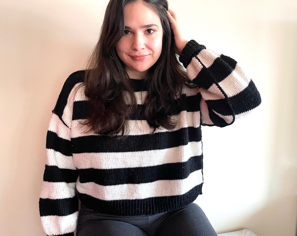 DIY knit sweater without a pattern/Beetlejuice black and white striped Free People Sweater